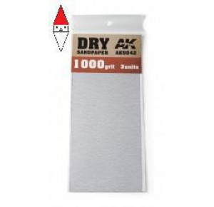 , , , AK INTERACTIVE DRY SANDPAPER 1000 GRIT. 3 UNITS