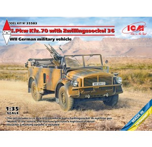 , , , ICM 1/35 S.E.PKW KFZ.70 WITH ZWILLINGSSOCKEL 36 WWII GERMAN MILITARY VEHICLE