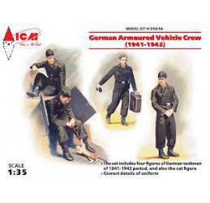 , , , ICM 1/35 GERMAN ARMOURED VEHICLE CREW (1941-1942) (4 FIGURES AND CAT)