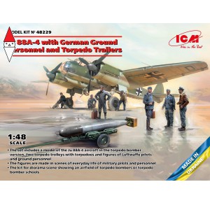 , , , ICM 1/48 JU 88A-4 WITH GERMAN GROUND PERSONNEL AND TORPEDO TRAILERS