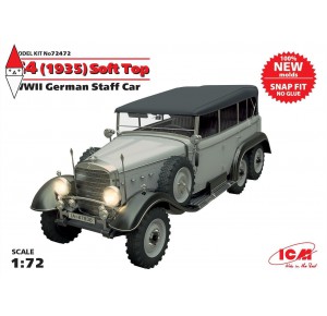 , , , ICM 1/72 G4 (1935 PRODUCTION) SOFT TOP WWII GERMAN STAFF CAR SNAP FIT/NO GLUE