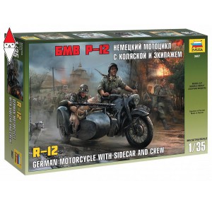 , , , ZVEZDA 1/35 R12 GERMAN MOTORCYCLE WITH SIDECAR AND CREW